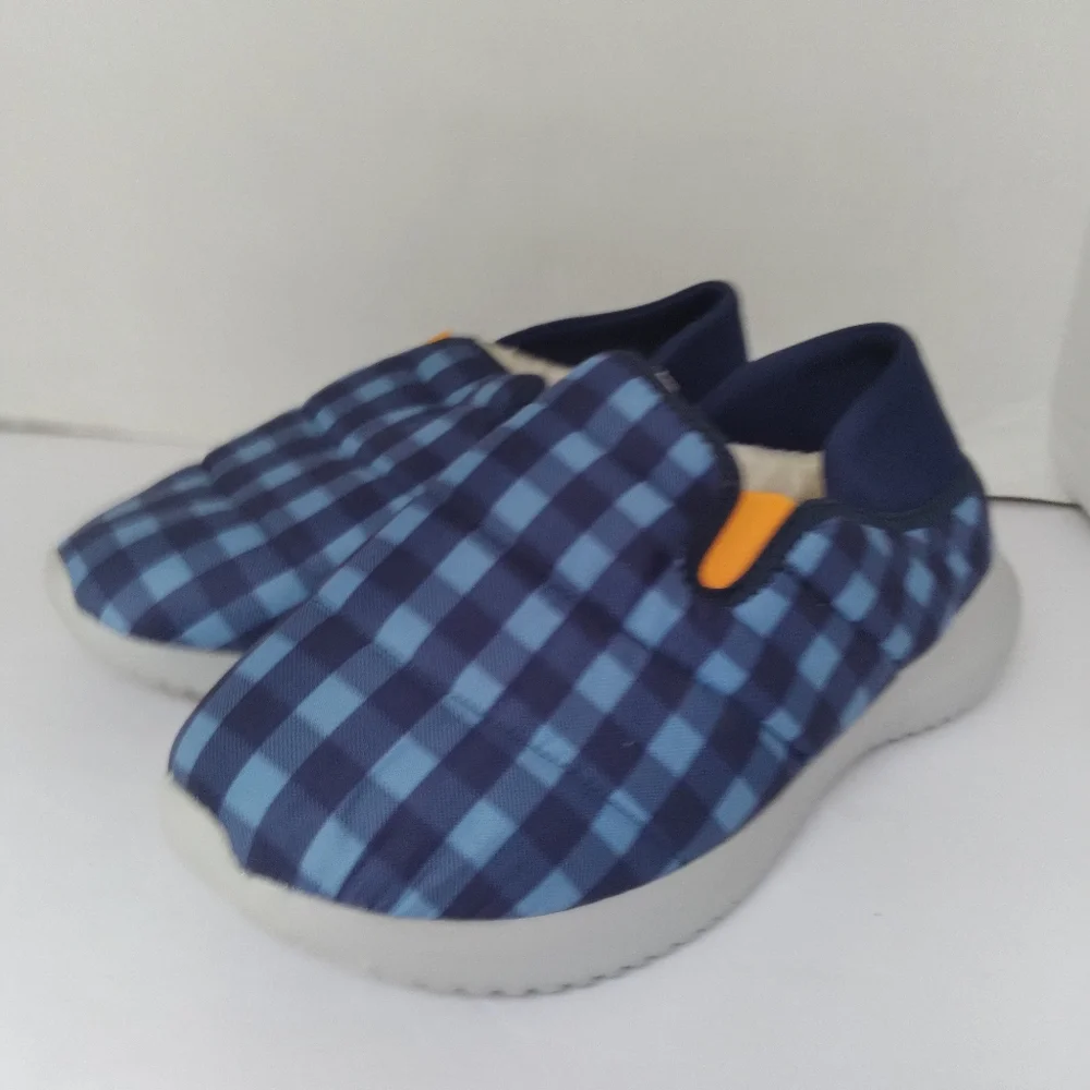 Slip On‎ Comfort Shoes Blue Plaid Padded Cozy Lightweight